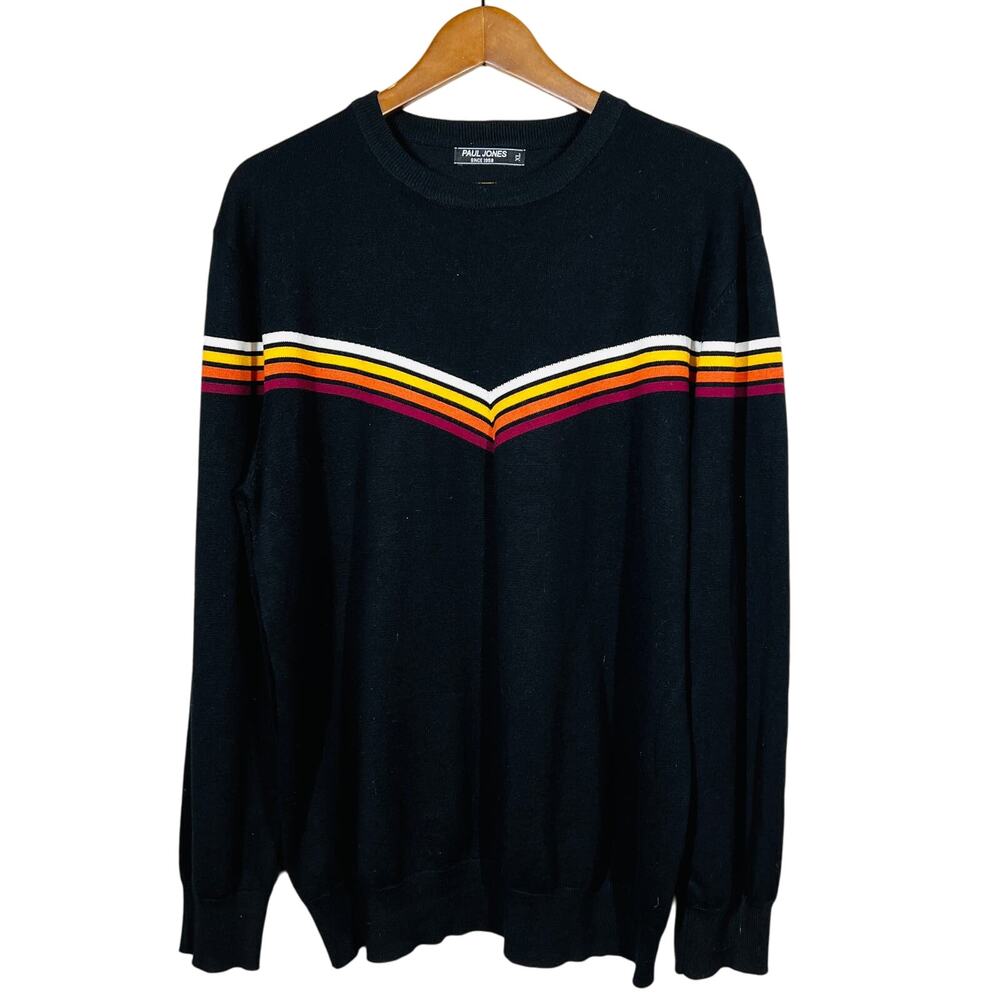 Paul Jones Knit Pullover Top Sweater Crewneck Soft Black Stripe - XL